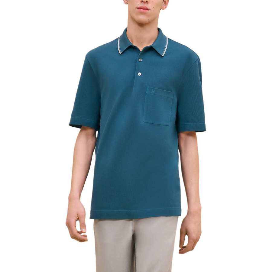 HERMES FW24 Polo Shirt Men's Blue