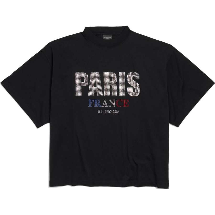 Balenciaga Paris Strass Cropped Oversized T Shirt