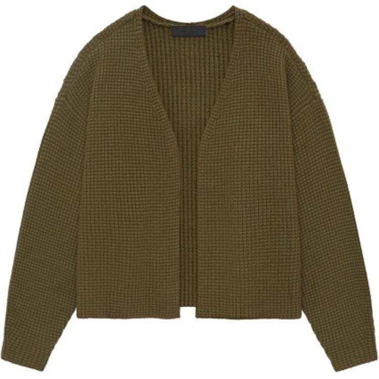 Fear Of God Essentials Heavy Waffle Cardigan Knitwear Men's Pale Pine Green/Military