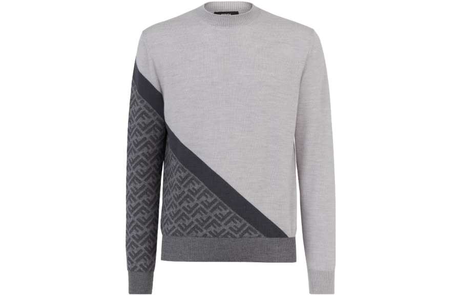 FENDI Sweaters Men's Gray Crew Neck Moderate Other
