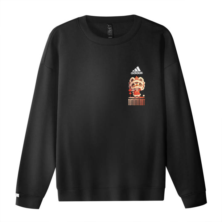 Adidas Adidas CNY Fleece Lined Chinese Style Lion Crew Neck Pullover Long Sleeved Sweatshirt Unisex Black