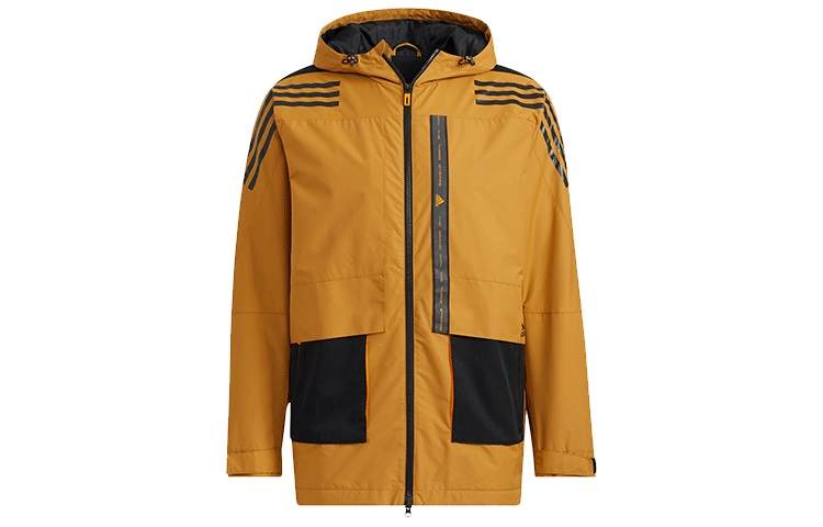 Adidas Adidas Color Block Sports Training Casual Hooded Fleece Lined Jacket Men's Wheat Brown