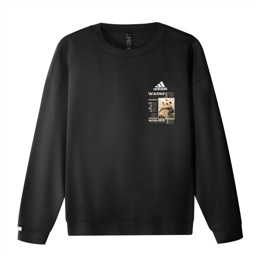 Adidas Adidas CNY Fleece Lined Chinese Style Bamboo Bird Panda Crew Neck Long Sleeved Sweatshirt Unisex Black