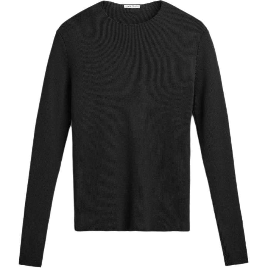 ZARA T Shirts Men's Black Crew Neck Moderate Straight Fit