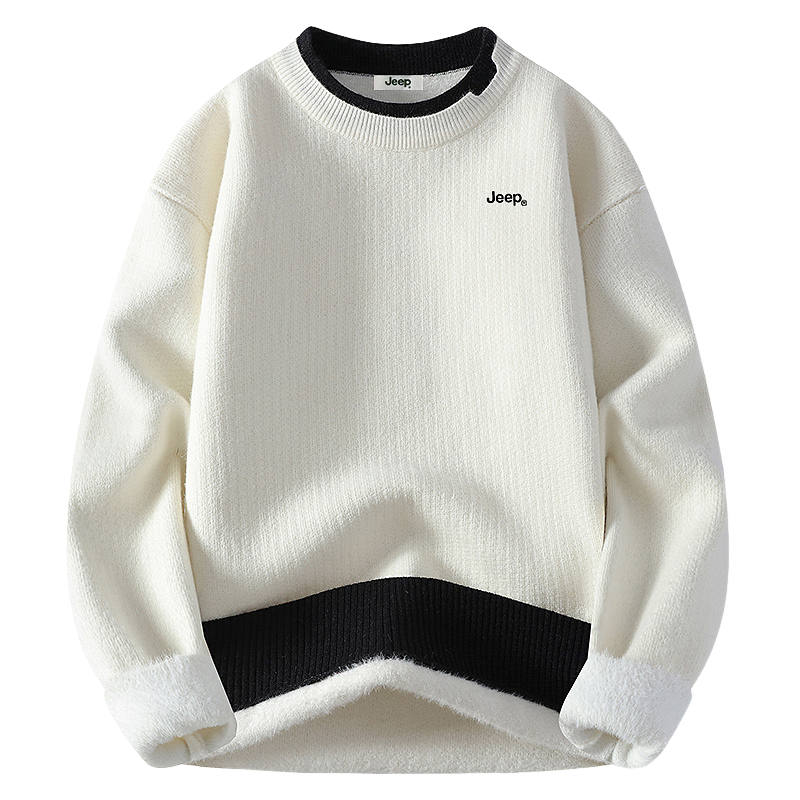 Jeep Mock Two Piece Crew Neck Minimalist Style Versatile Fleece Lined Thermal Base Layer Sweater Unisex