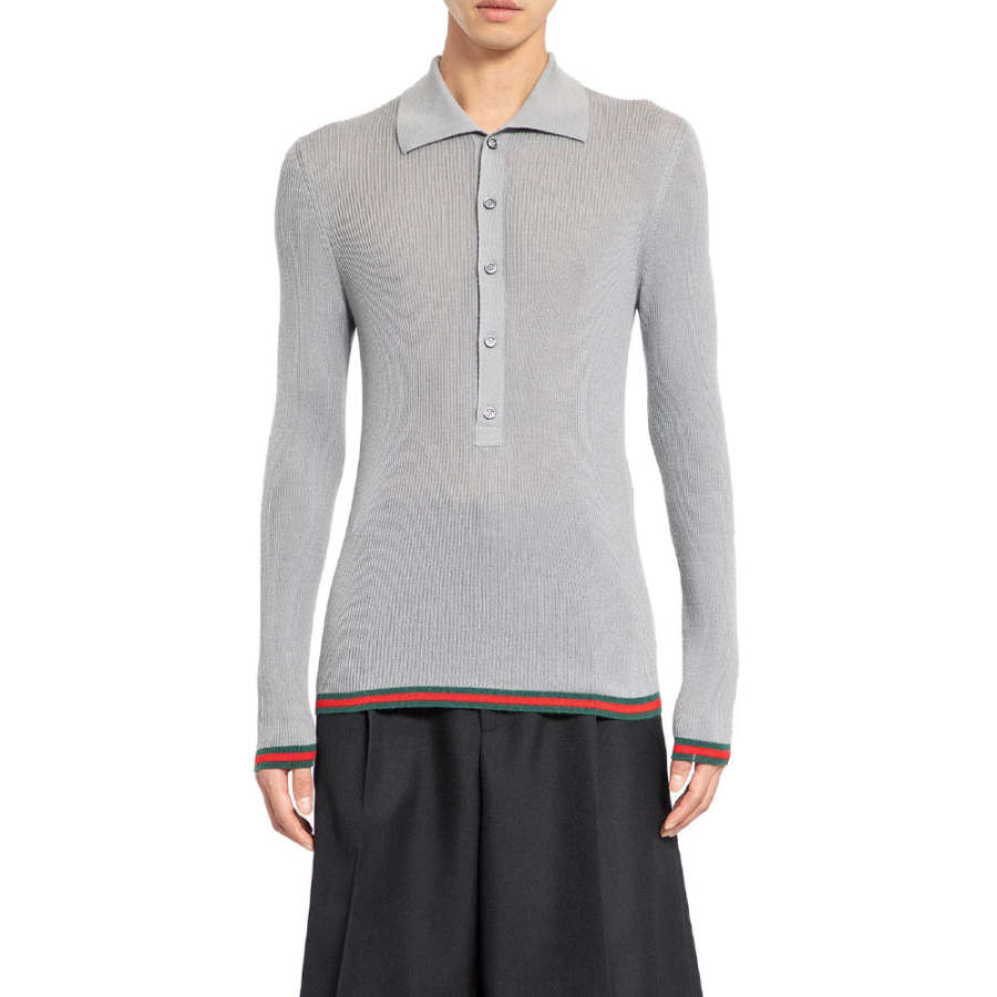 GUCCI Slim Fit Fine Ribbed Polo Shirt