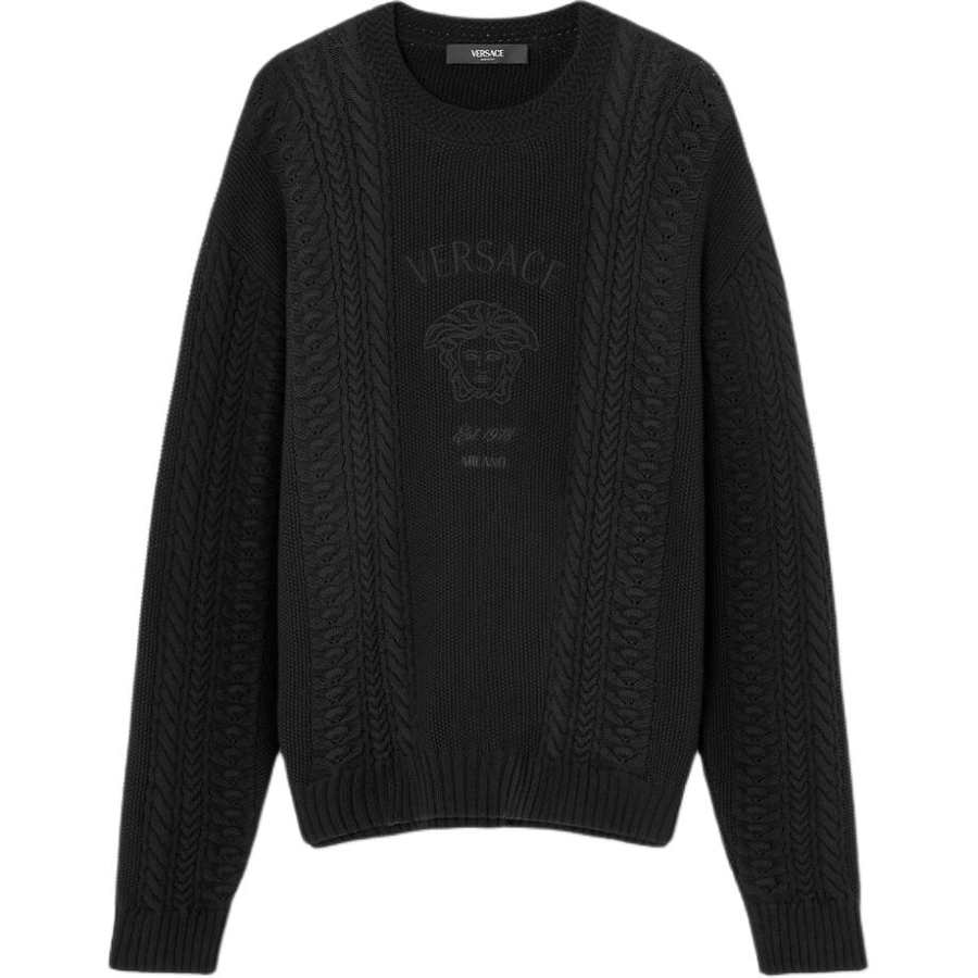 VERSACE VERSACE Medusa Logo Embroidered Cable Knitted Jumper