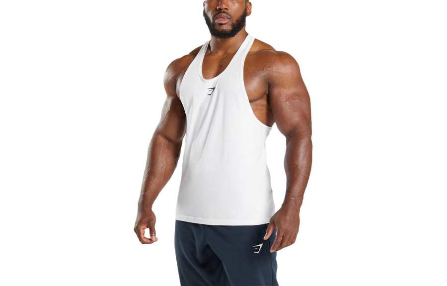GYMSHARK Tank Tops Men's White Crew Neck Moderate