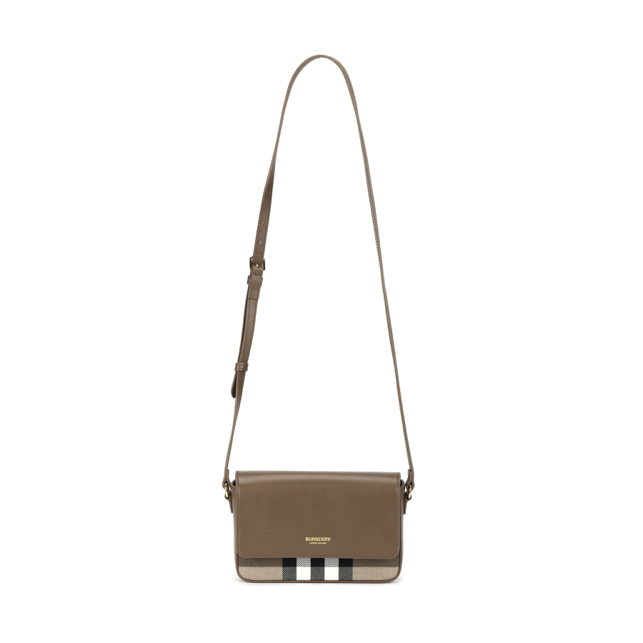 Burberry Leather Paneled Canvas Crossbody Bags Women's Brown