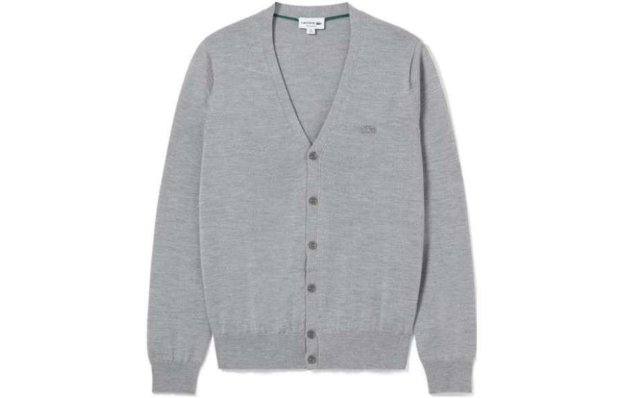 LACOSTE LACOSTE Sweaters Men's Gray V Neck Moderate Cardigan