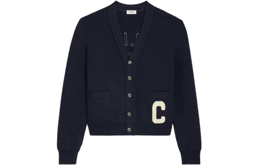 CELINE Knitwear Men's Marine Blue V Neck Moderate