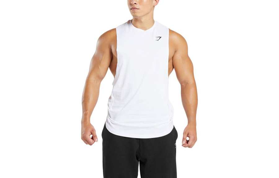 GYMSHARK Tank Tops Men's White Crew Neck Moderate Other