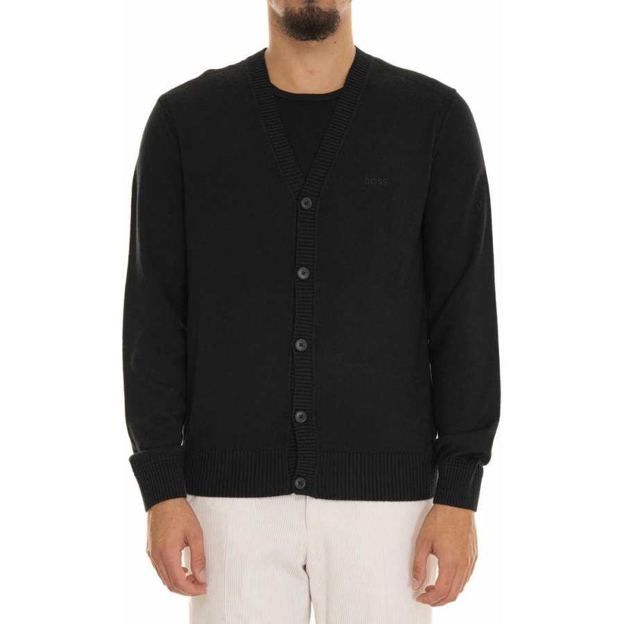 HUGO BOSS Avac Logo Embroidered Knitted Cardigan