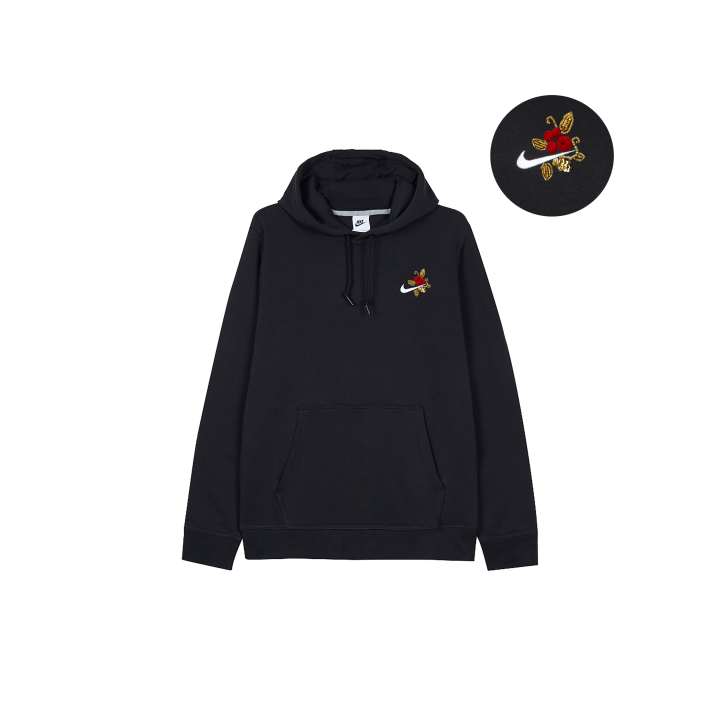 Nike Nike Preserved Rose Handcrafted Embroidery Hooded Fleece Lined Comfortable Long Sleeved Sweatshirt Men's Black Red