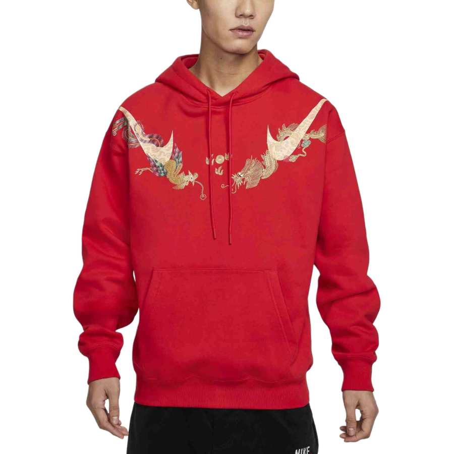 Nike Nike Sportswear CNY Brand Logo Fleece Lined Comfortable Pullover Hooded Sweatshirt Men's University Red