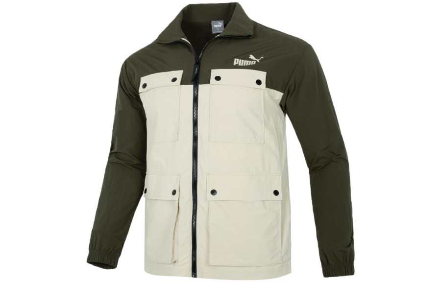 PUMA Jackets Men's Olive Green Stand Collar Moderate Straight Fit