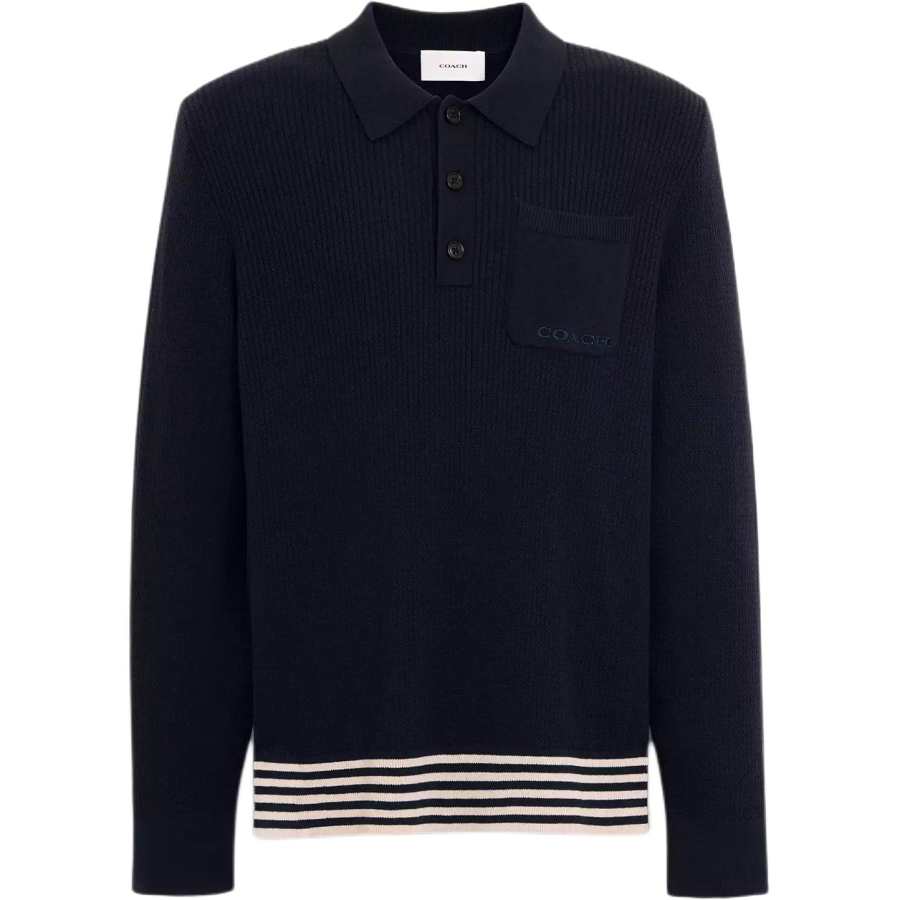 COACH Long Sleeve Knit Polo Shirt Men's Marine Blue