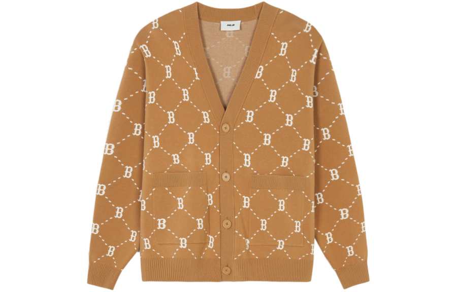 MLB Boston Red Sox Knitwear Unisex Brown V Neck Moderate Cardigan