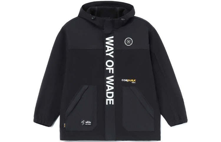Li-Ning Li Ning Winter Wade Collection, Letter Print Fleece Lined Loose Fit Logo Sports Hooded Coat Jacket Men's Black