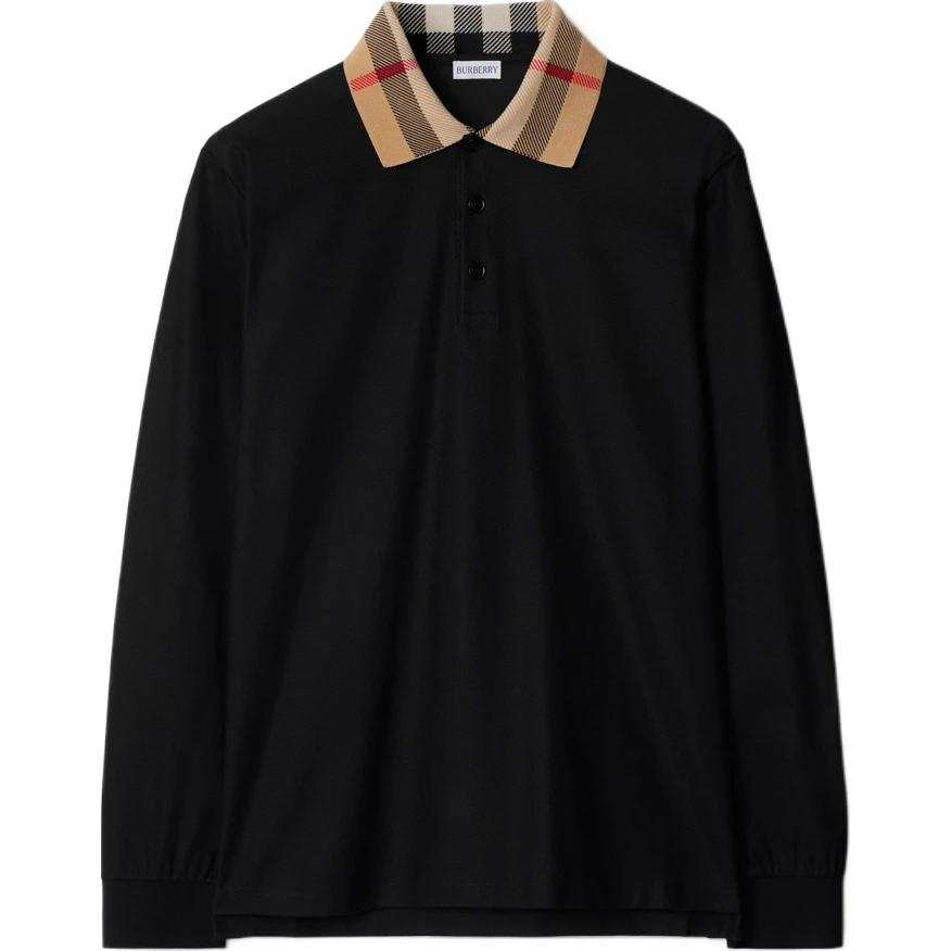 Burberry Check Detailed Long Sleeved Polo Shirt