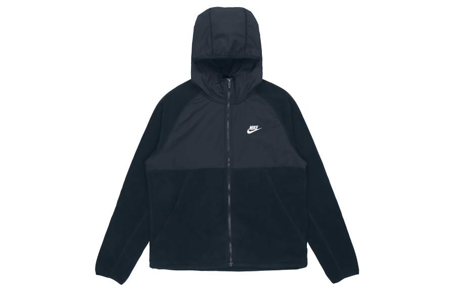 Nike Nike Sportswear Total Length Zippers Open Collar Hooded Fleece Lined Jacket Men's Black
