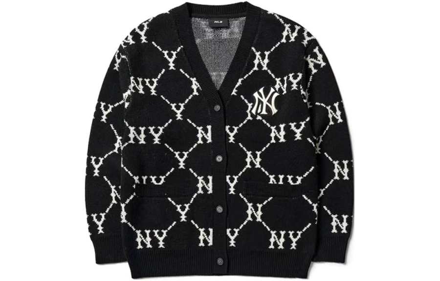 MLB New York Yankees Knitwear Unisex Black V Neck Moderate Cardigan