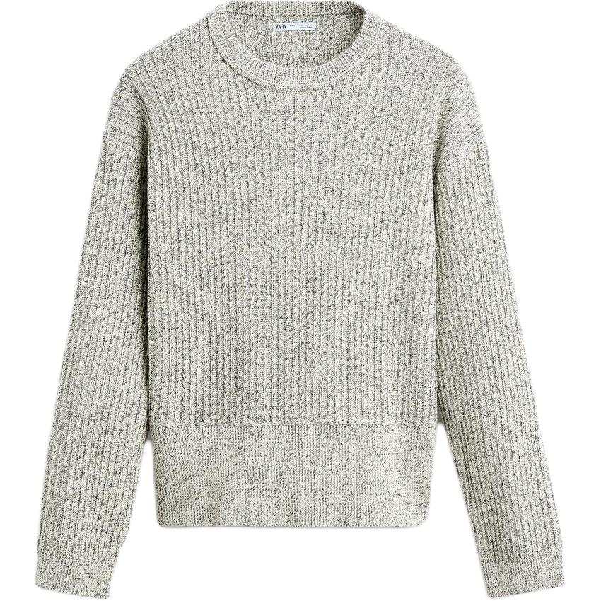 ZARA Knitwear Men's White Crew Neck Moderate Other