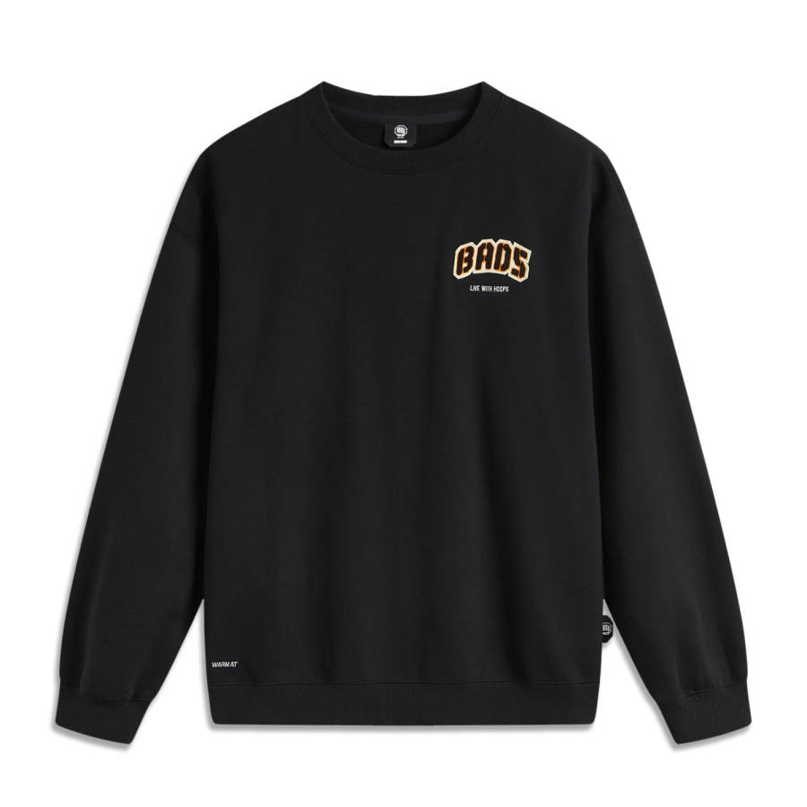 Li-Ning Li Ning BADFIVE Thermal Fleece Lined Loose Fit Comfortable Letter Crew Neck Sweatshirt Men's Black