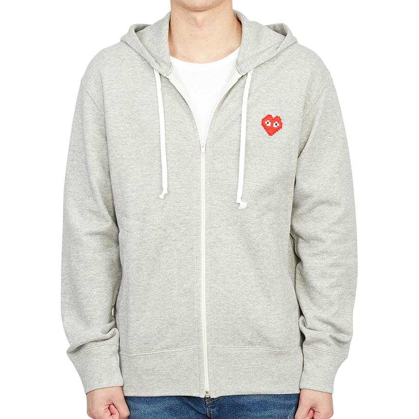 CDG Play Jackets Men's Gray Hooded Moderate Cardigan