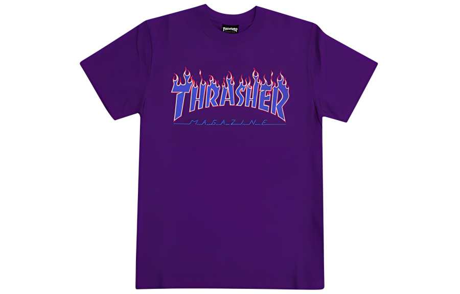 Thrasher X Champion T Shirts Unisex Purple Crew Neck Moderate Straight Fit