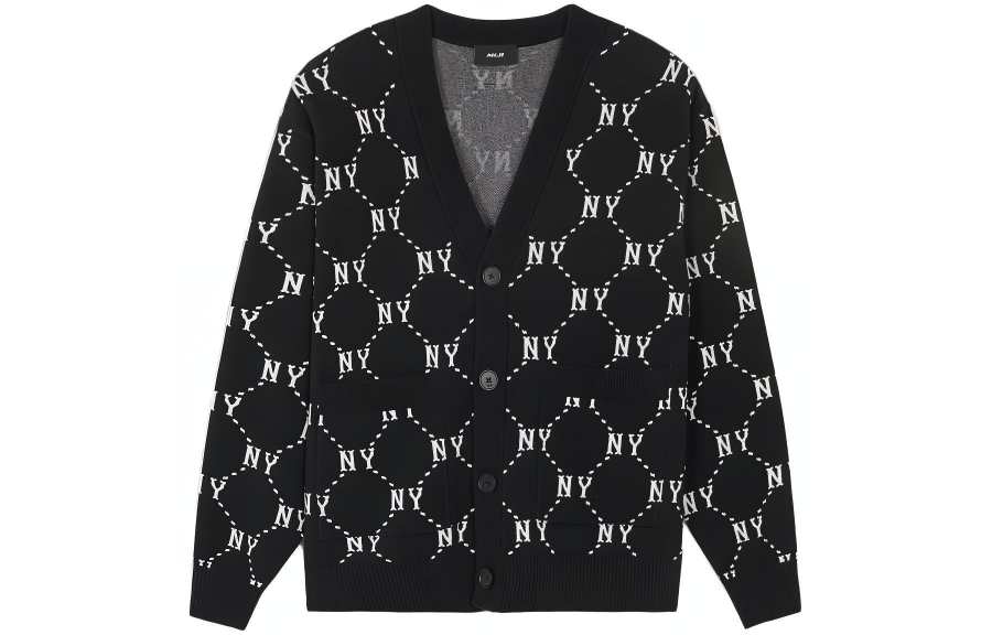 MLB Knitwear Unisex Black V Neck Moderate Cardigan