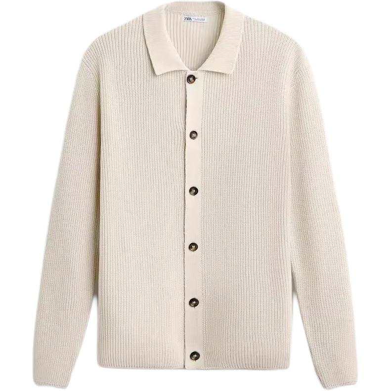 ZARA Knitwear Men's White Lapel Moderate Cardigan
