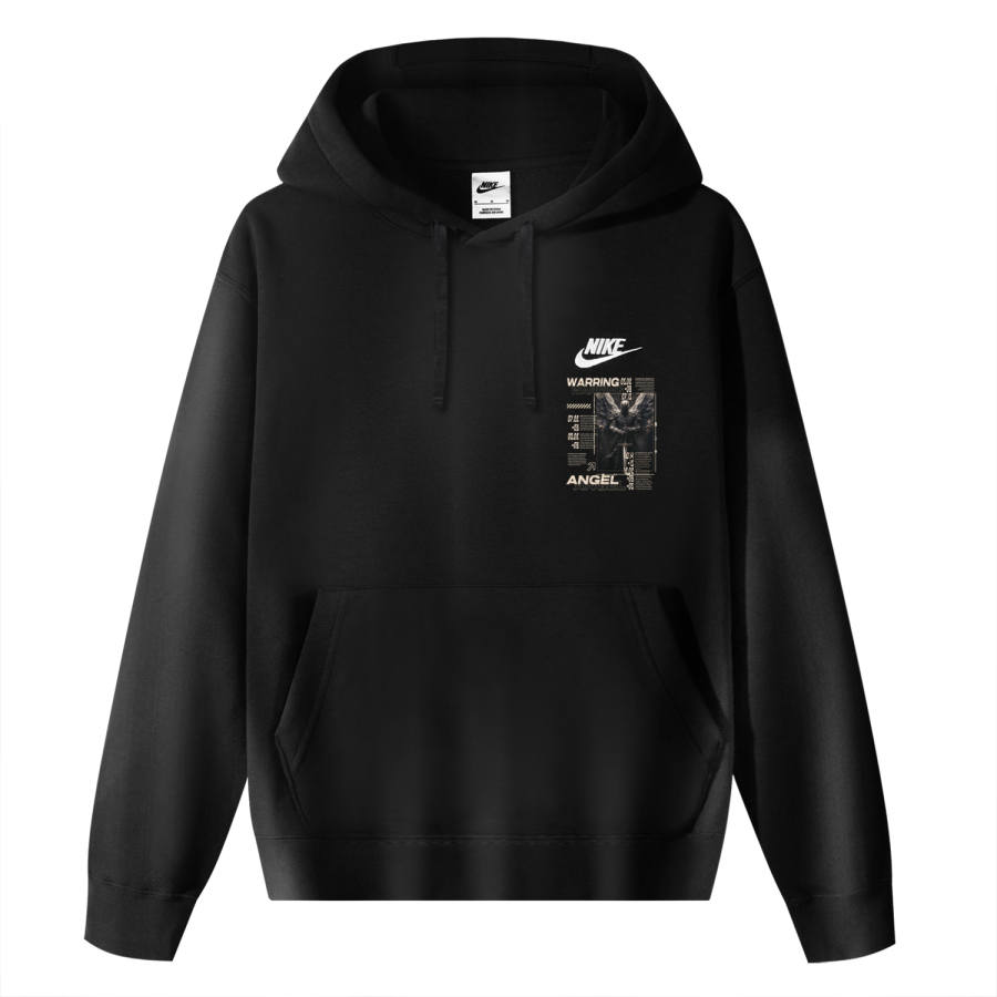 Nike Nike Sportswear Club Fleece Battle Angel 4 Ply Fleece Lined Thermal Pullover Hooded Sports Sweatshirt Unisex Black