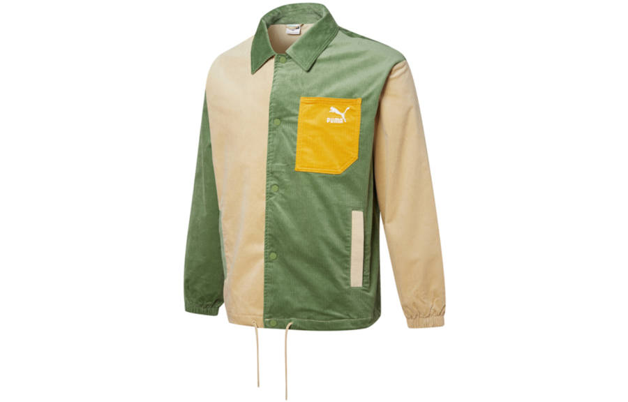 PUMA Cord Coach Jackets Men's Green Lapel Moderate Other