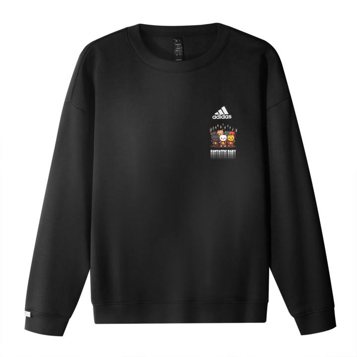 Adidas Adidas Cat Legion Logo Printed Pattern Crew Neck Pullover Long Sleeved Fleece Lined Sweatshirt Unisex Black