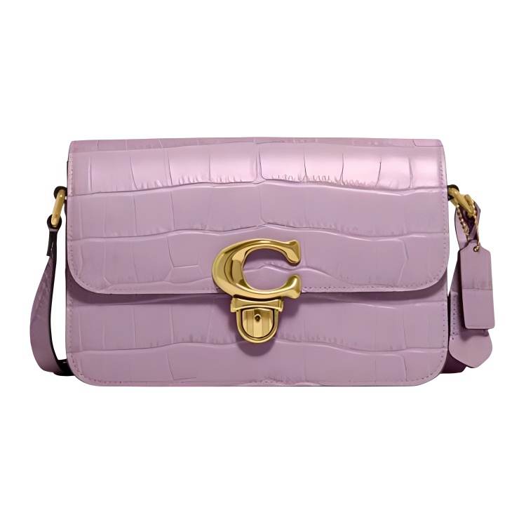 COACH Crocodile Embossed Leather Crossbody Bag, Shoulder Bag Regular Women's Purple