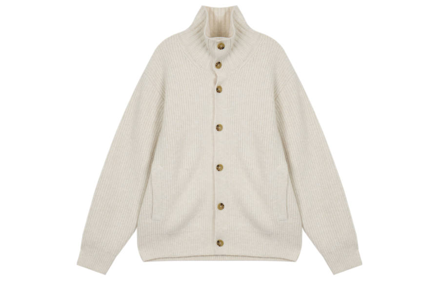 UNIQLO Knitwear Unisex Ivory Stand Collar Moderate Cardigan