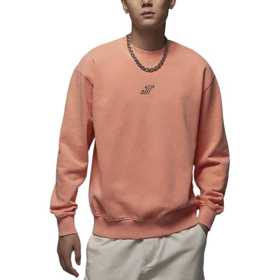 Jordan Jordan Tatum Brand Logo Fleece Lined Crew Neck Sports Long Sleeved Sweatshirt Men's Apricot Yellow Pink
