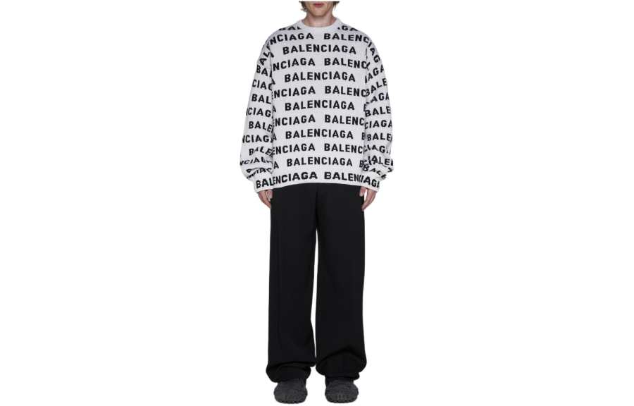 Balenciaga Allover Logo Intarsia Knitted Jumper