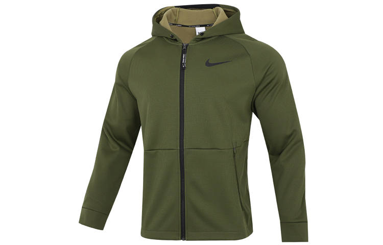Nike Nike Pro Therma FIT Brushed Thermal Sports Training Fleece Lined Hooded Jacket Winter Men's Rugged Green