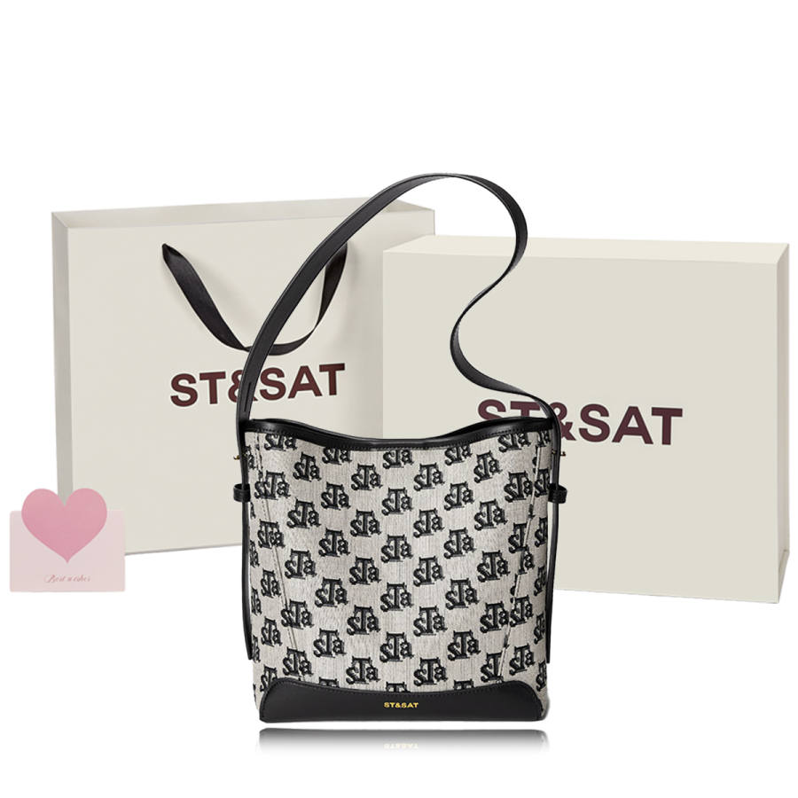 ST&SAT Fabric, Synthetic Leather Crossbody Bag, Shoulder Bag, Handbag, Bucket Bag Regular Women's Black