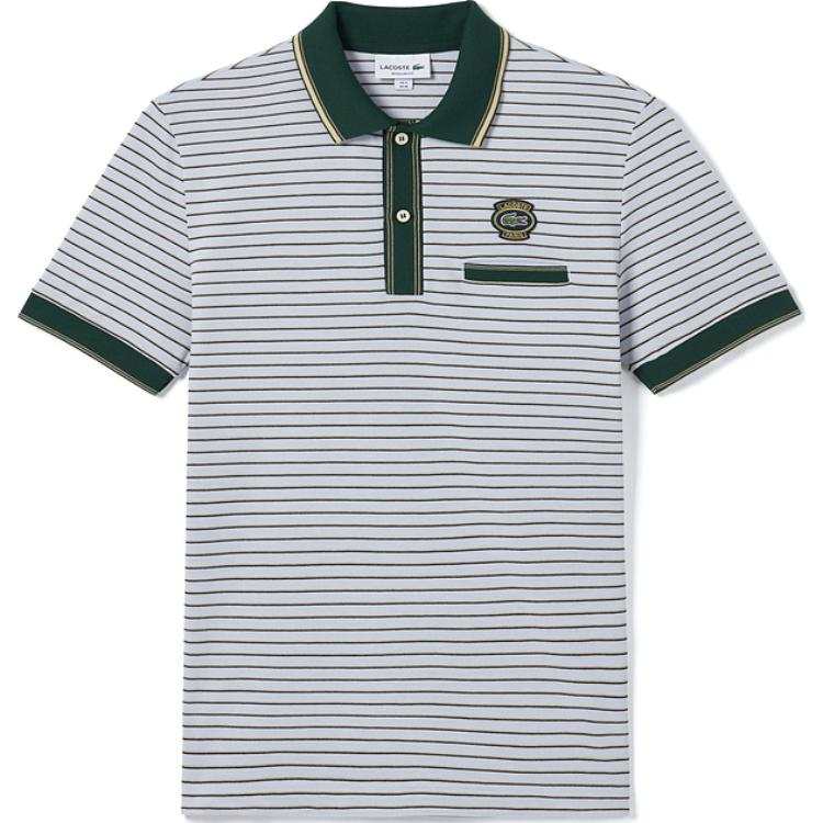 LACOSTE Polo Shirt Men's Blue Green Stripes