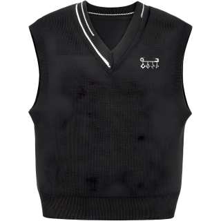 C2H4 Distressed V Neck Sleeveless Knit Vest