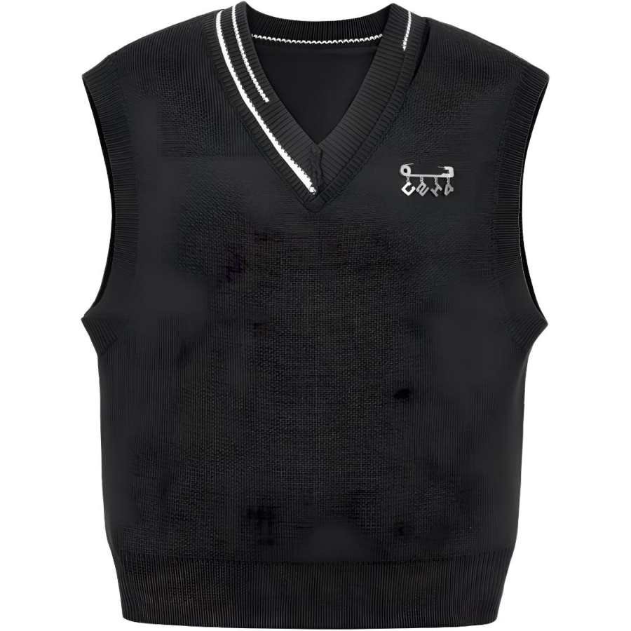 C2H4 C2H4 Distressed V Neck Sleeveless Knit Vest