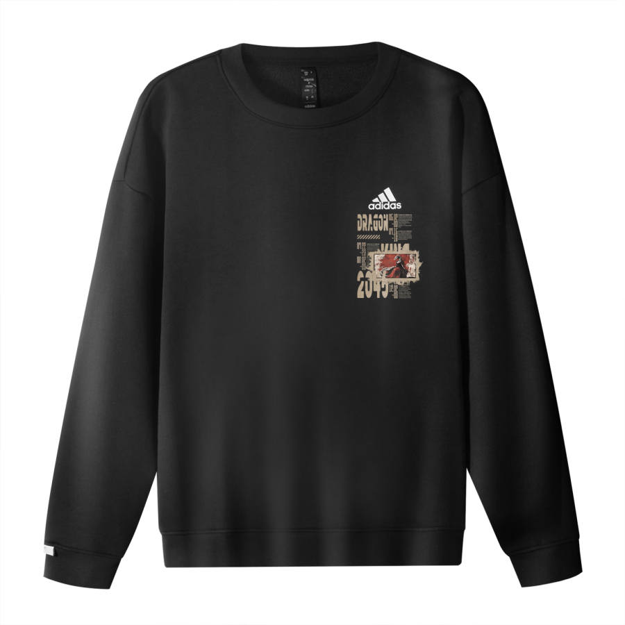 Adidas Adidas Fleece Lined Faux Linen Red Skirt Round Neck Long Sleeved Sweatshirt Unisex Black