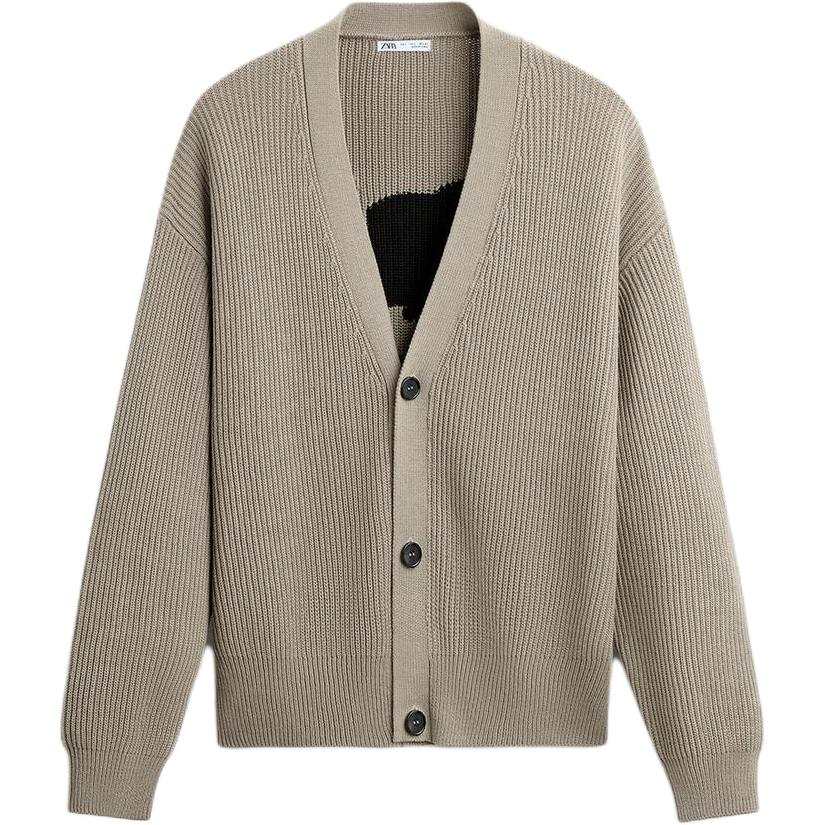 ZARA Knitwear Men's Mink V Neck Moderate Cardigan