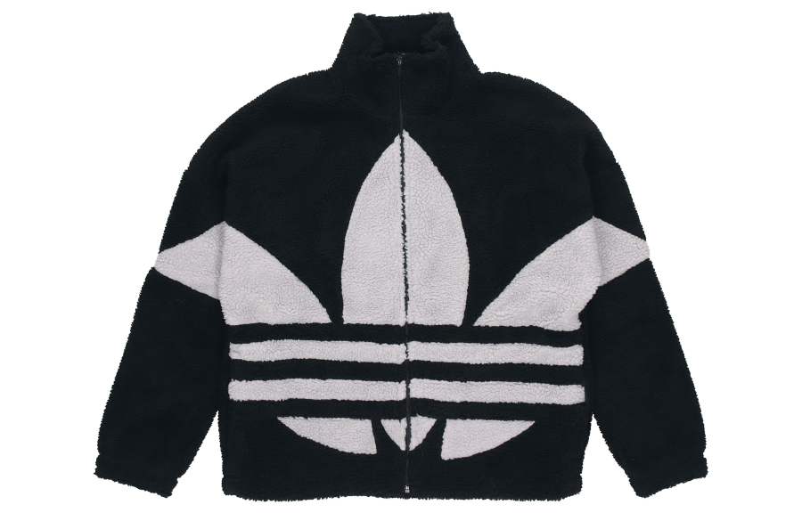 adidas originals Trefoil Logo Fleece Retro Stand Collar Jacket Black