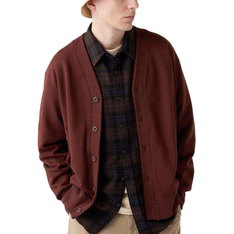 UNIQLO Knitwear Men's Burgundy V Neck Moderate Cardigan
