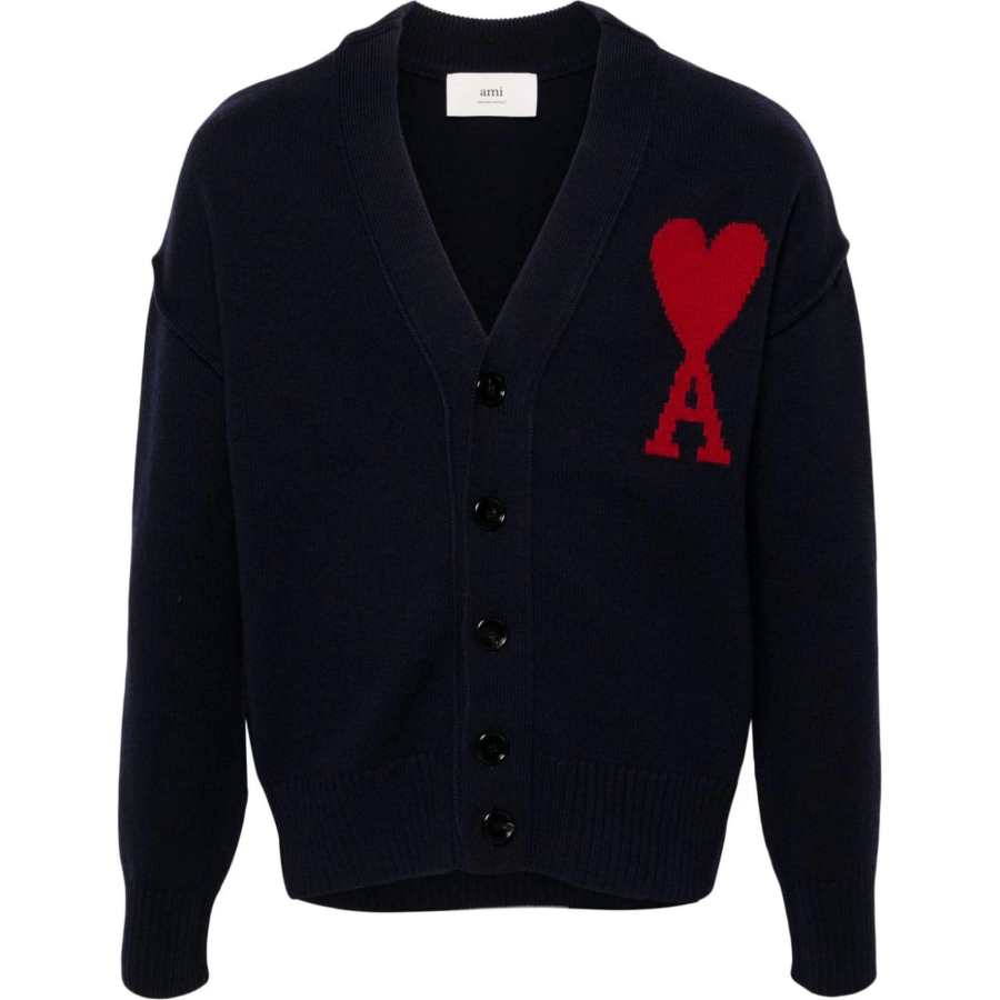 AMIPARIS Ami Paris Ami De Coeur Logo Detailed V Neck Cardigan