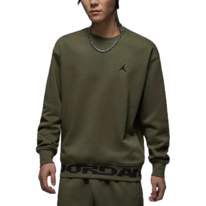 Jordan Jordan MVP Letter Pattern Fleece Lined Crew Neck Versatile Long Sleeved Pullover Sweatshirt Men's Medium Olive Green